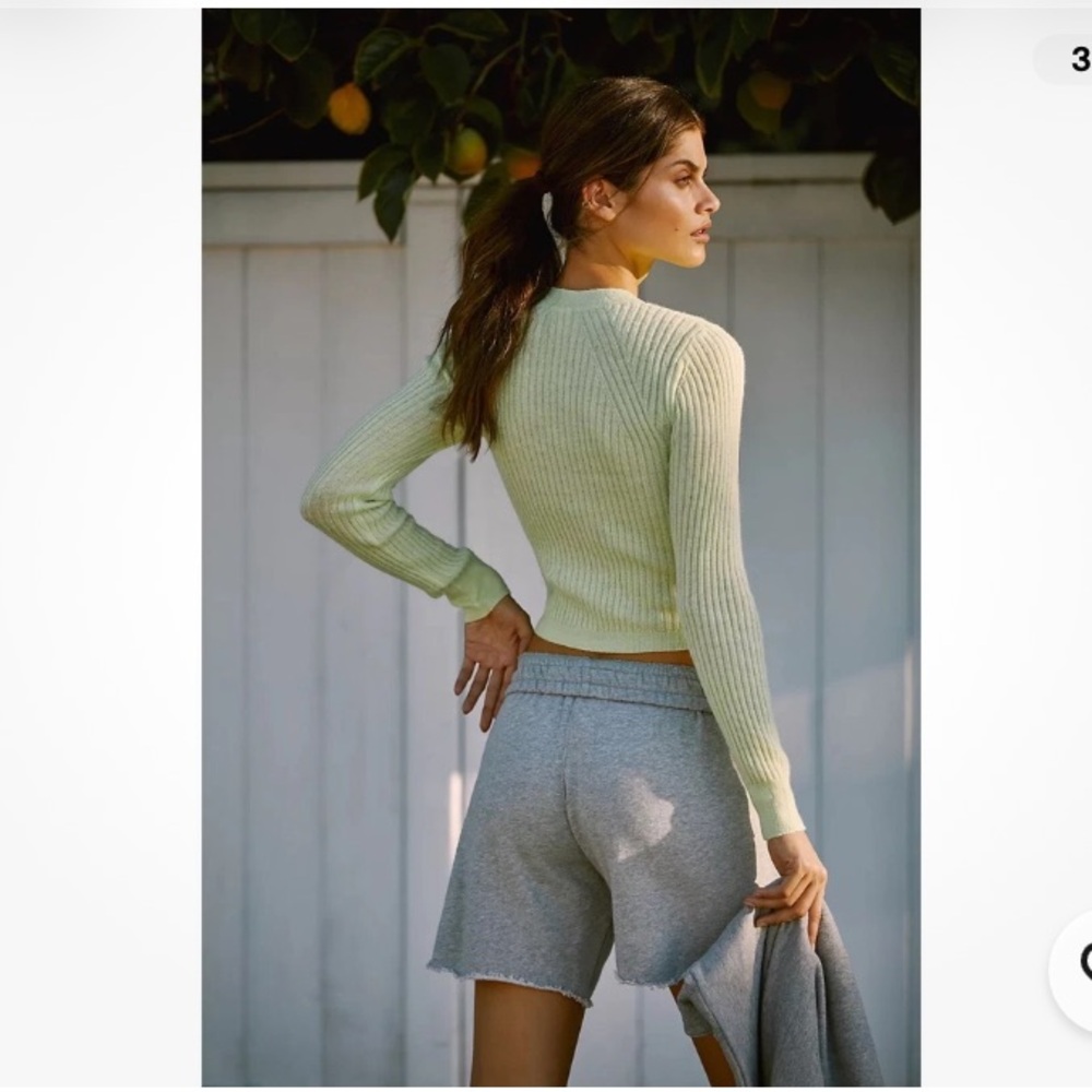 Anthropologie light green Daily Practice long sleeve ribbed cropped blouse